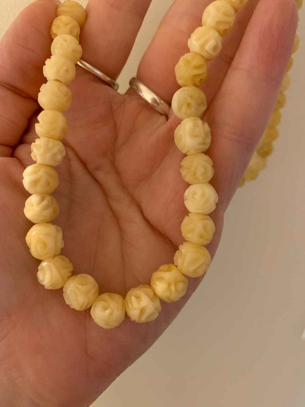 Vintage Hand-Carved Bone Bead Necklace - Women Jewelry